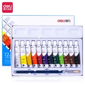 deli 73859 Watercolor Painting, 12 colors 5ml, Assorted Colors