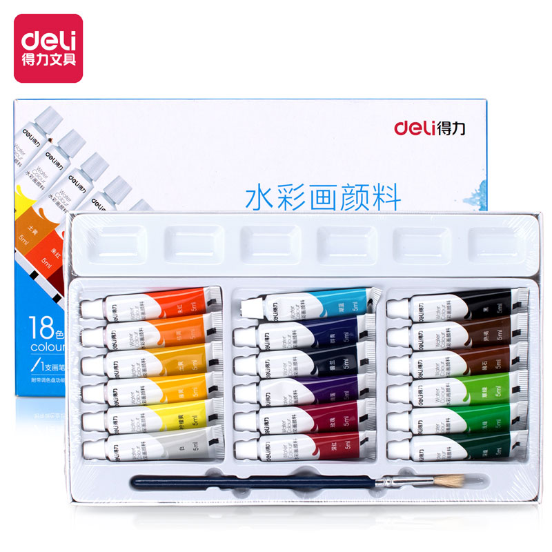 deli 73860 Watercolor Painting, 18 colors 5ml, Assorted Colors