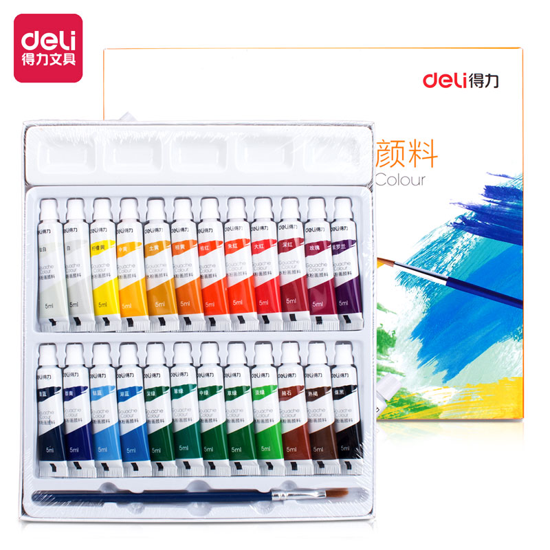 deli 73864 Gouache, 24 colors 5ml, Assorted Colors