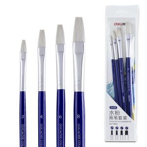 deli 73866 Gouache Brush Set, #2,#4,#6,#8 Flat head wool, Blue
