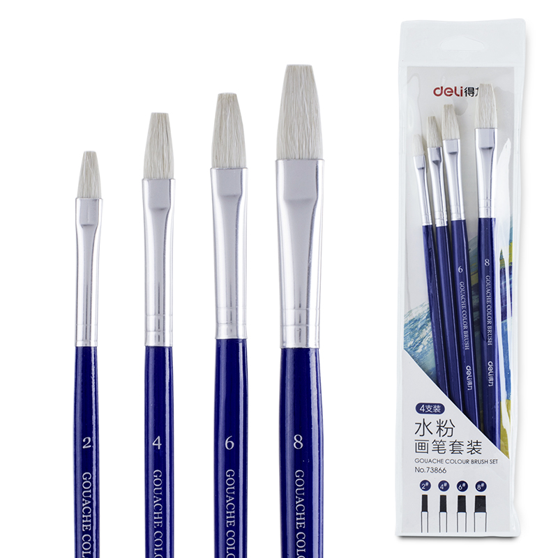 deli 73866 Gouache Brush Set, #2,#4,#6,#8 Flat head wool, Blue