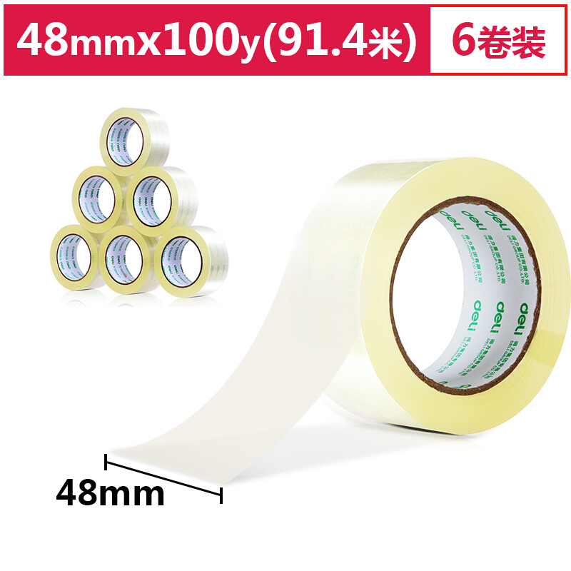 deli 30205 Packing Tape, 48mm*100y*50um(6rolls/tube), Transparent