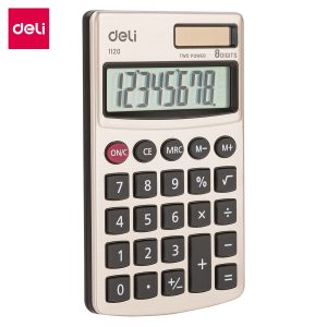 deli E1120 Portable Calculator, Metal-8 digits, w/cover, Golden