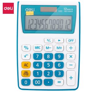 deli E1122 Portable Calculator, Plastic-12 digits, Blue