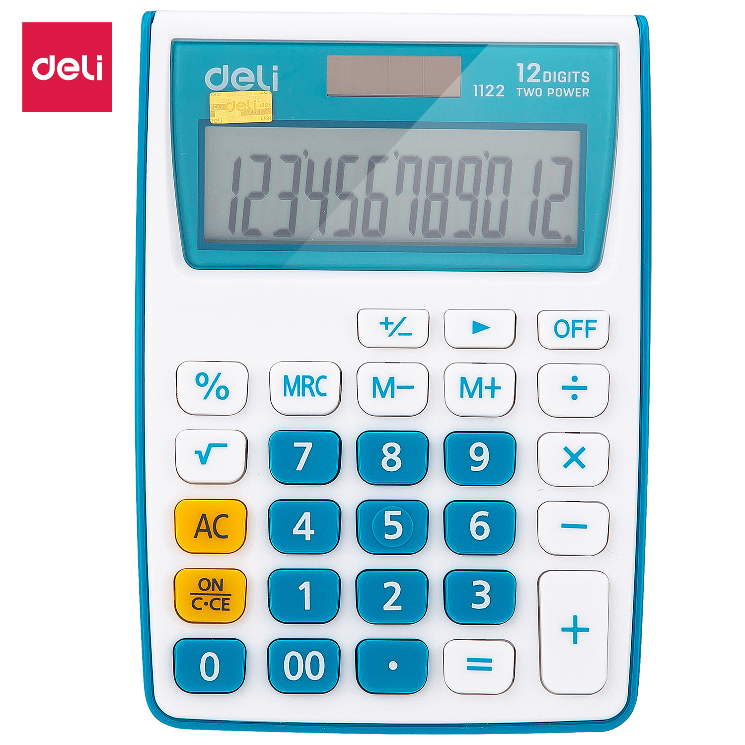 deli E1122 Portable Calculator, Plastic-12 digits, Blue