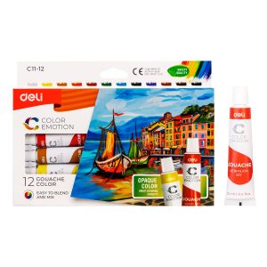 deli EC11-12 Gouache, 12 colors,12ml/tube, Assorted Colors