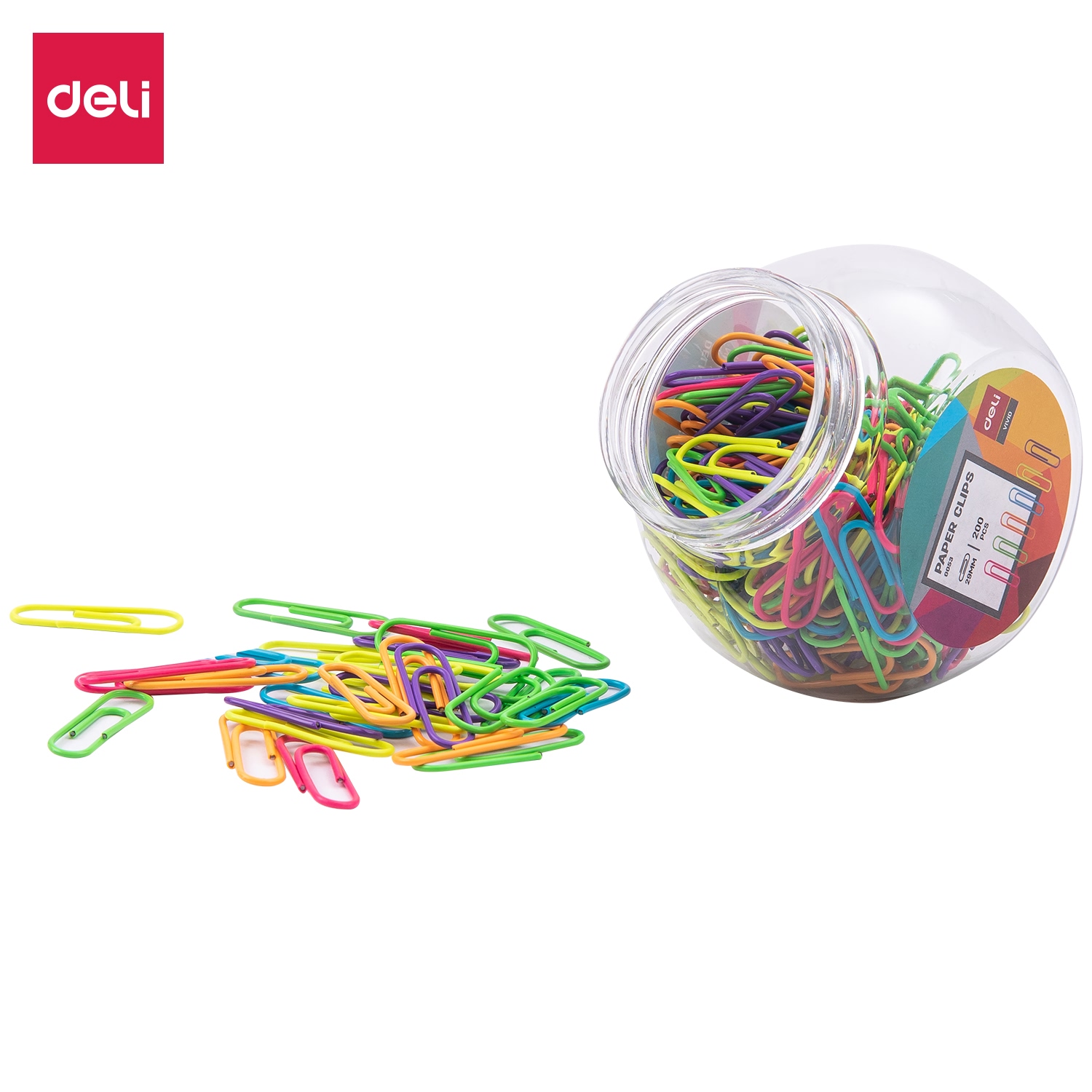 deli E0053 Paper Clips, #3, 29mm200PCS/tube, Assorted Colors