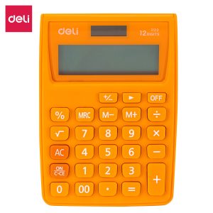 deli E1122 Portable Calculator, Plastic-12 digits, Orange