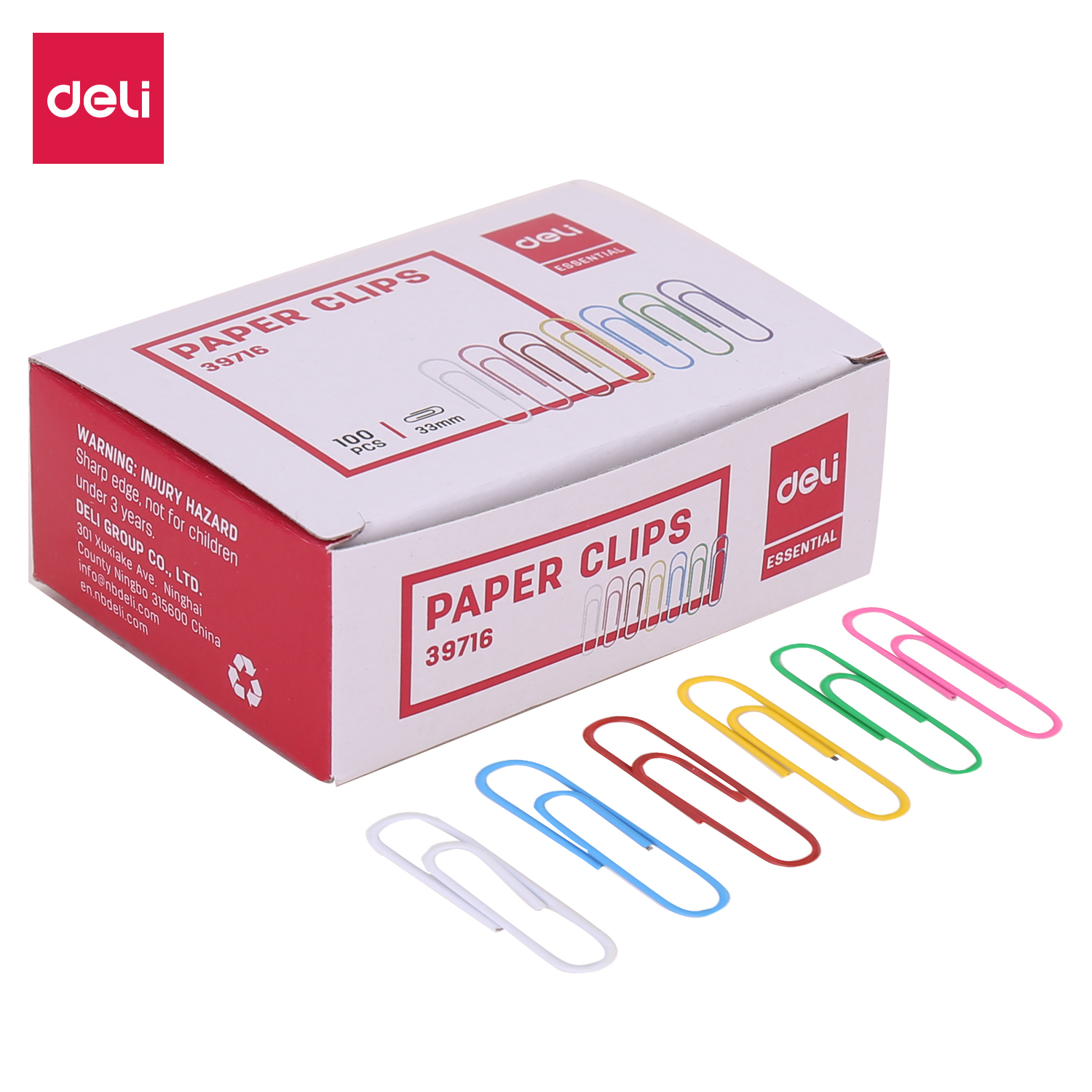 deli E39716 Paper Clips, #4, 33mm, Assorted Colors