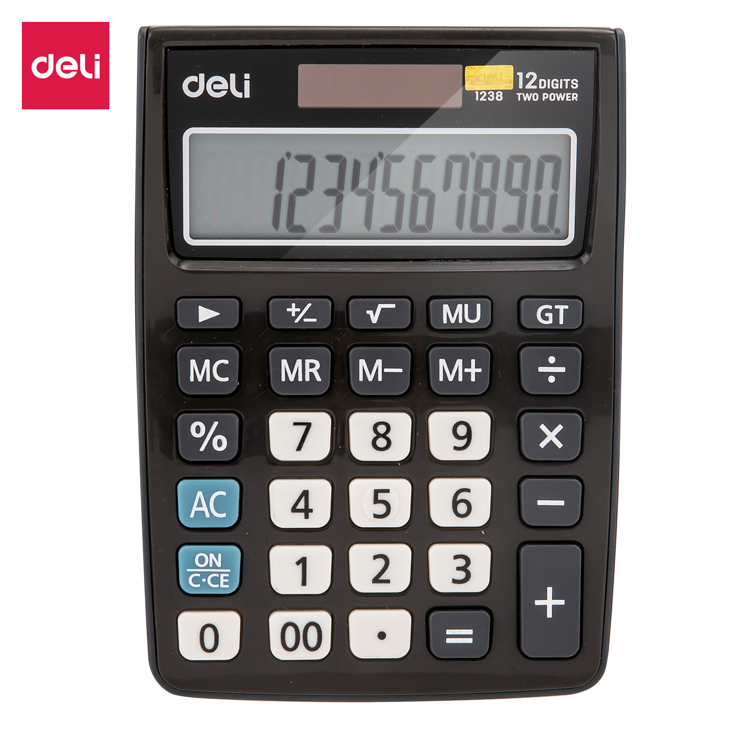 deli E1238 Desktop Calculator, Plastic-12 digits, Grey