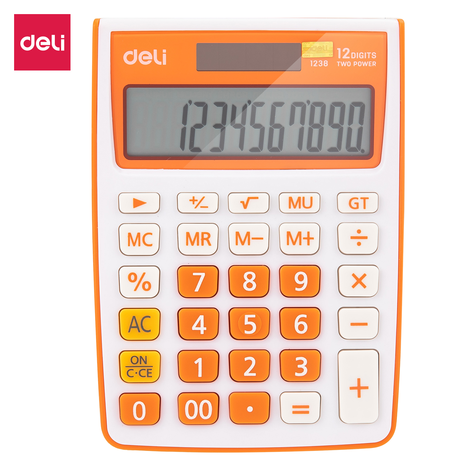 deli E1238 Desktop Calculator, Plastic-12 digits, Orange