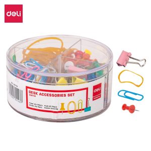deli EZ20703 Desk Accessories Set, Paper clip;Push pin;Binder clip, Assorted Colors