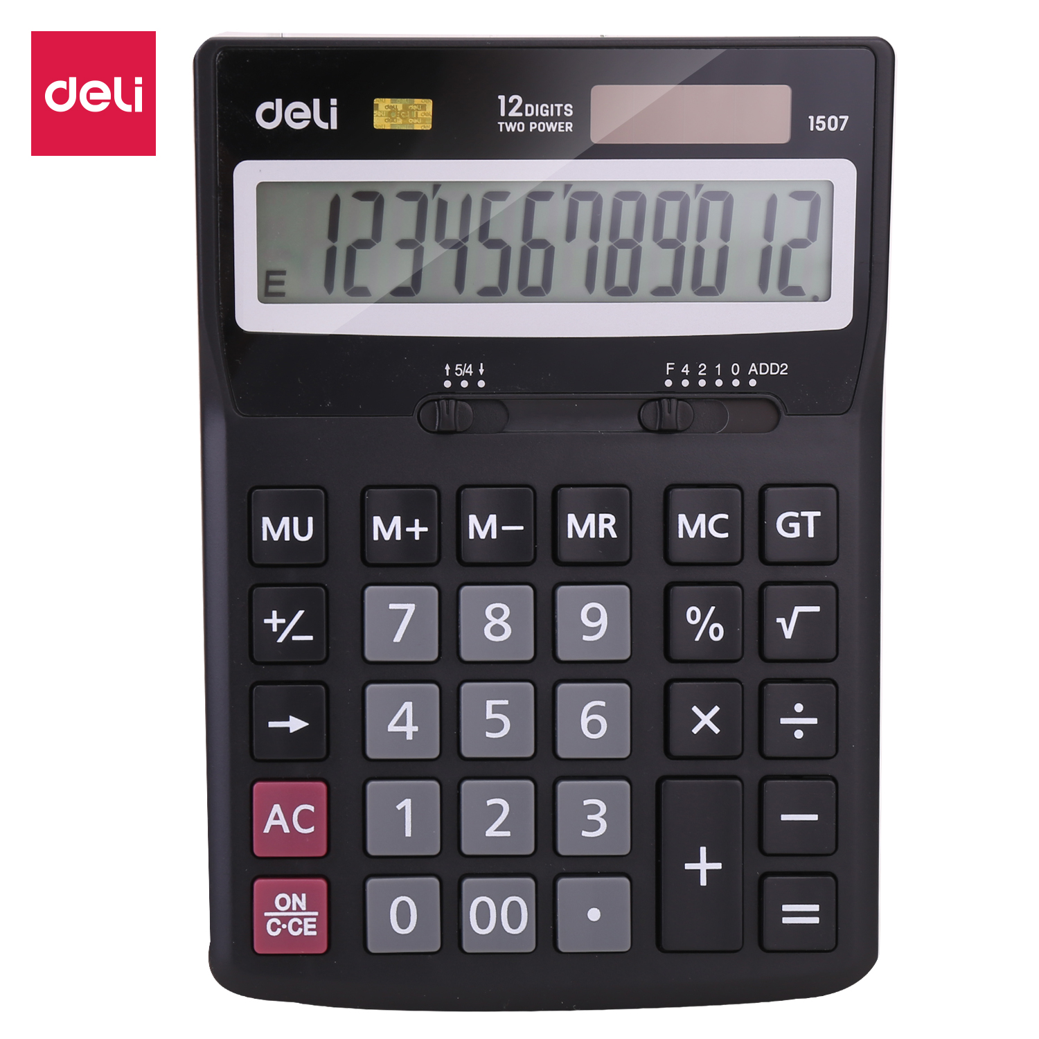 deli E1507 Desktop Calculator, Plastic-12 digits, Black