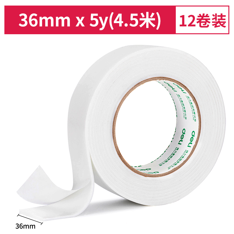 deli 30416 Mounting Tape, 36mm*5y*2.5mm(1roll/bag), White
