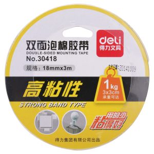 deli 30418 Mounting Tape, 18mm*3m*1mm, White