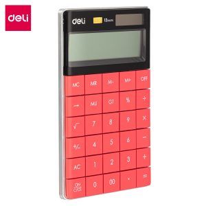 deli E1589 Desktop Calculator, Plastic-12 digits, Red