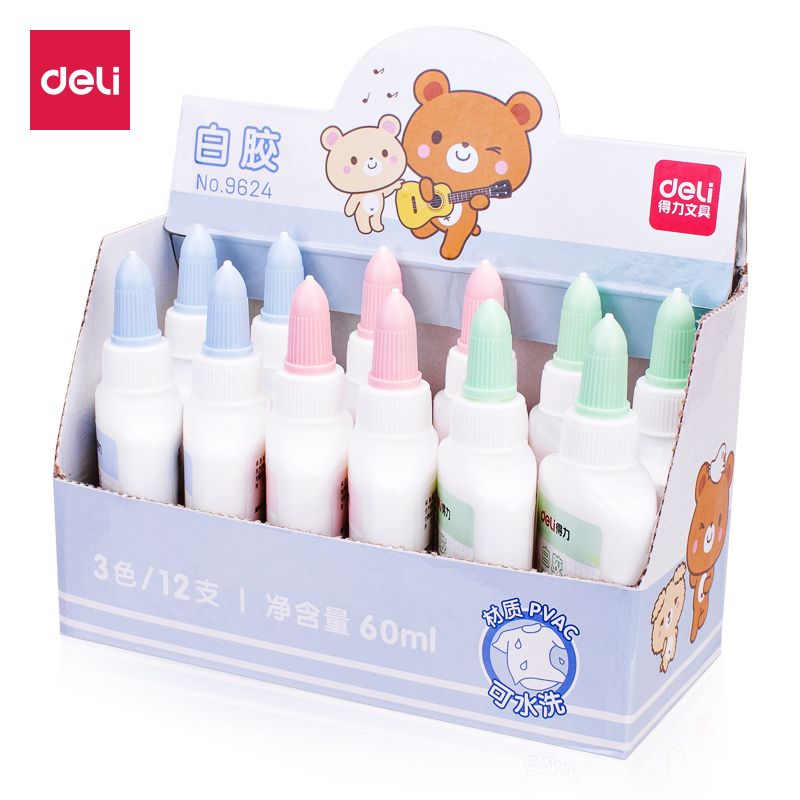 deli 9624 White Glue, 60ml, Assorted Colors