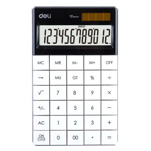 deli E1589 Desktop Calculator, Plastic-12 digits, White