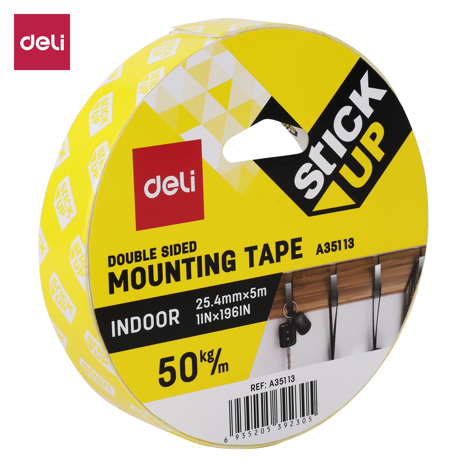 deli EA35113 Mounting Tape, 1mm*25.4mm*5M, White