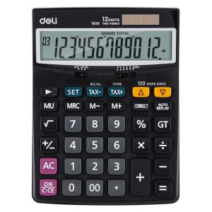 deli E1630 Desktop Calculator, Plastic-12 digits, 120 steps check, tax, Black