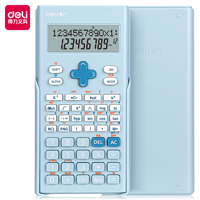 deli 1700 Scientific Calculator, 240F-two line display-10+2 digits, Light Blue