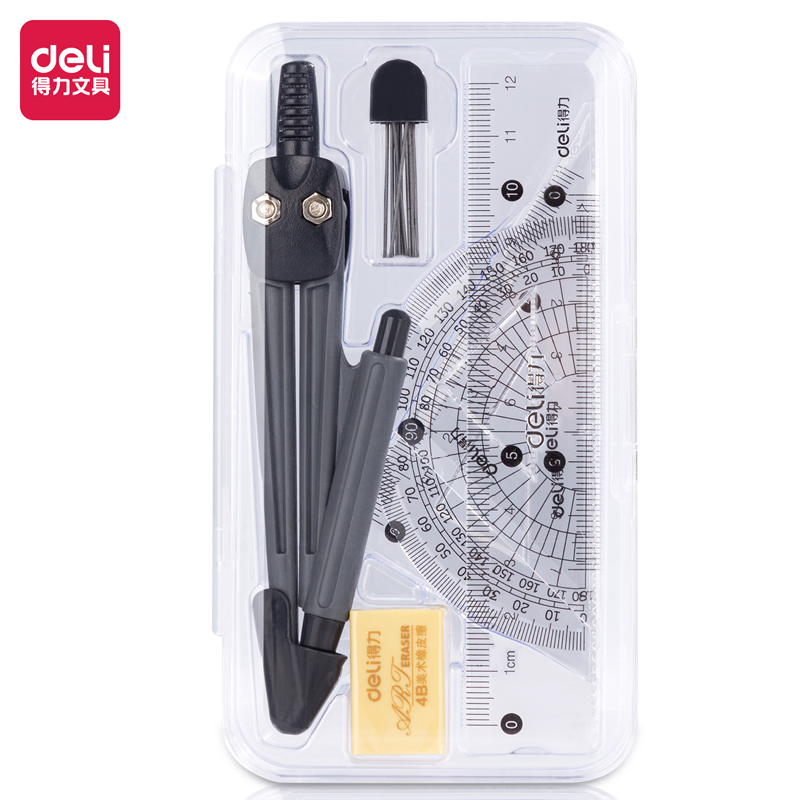 deli 79524 Drafting Set, 7 PCS set(Ruler:12cm), Assorted Colors