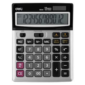 deli E1654C Desktop Calculator, Metal-12 digits, 112 steps check, Silver