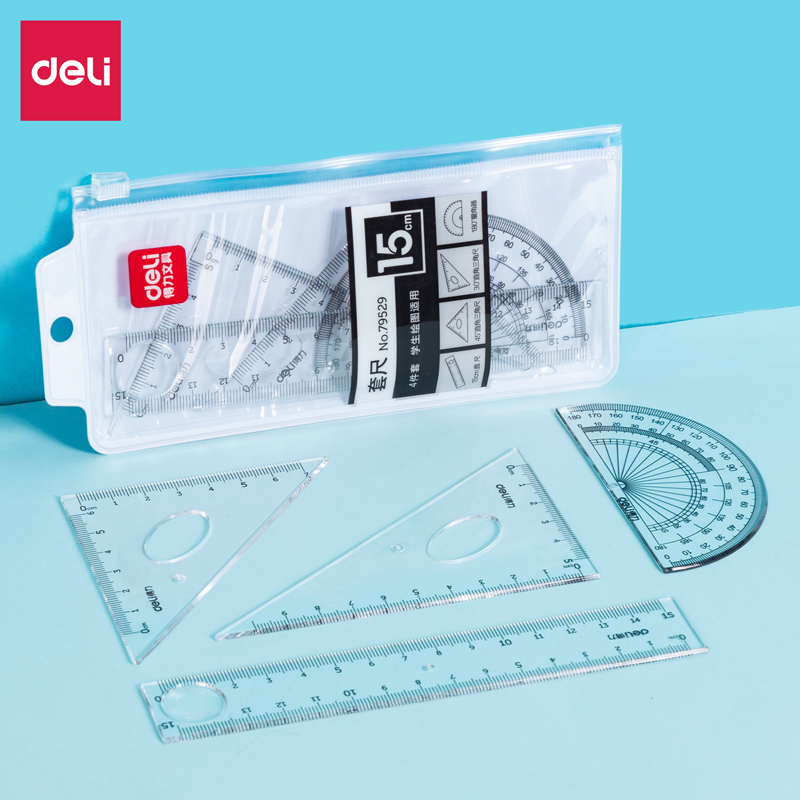deli 79529 Ruler Set, 4 PCS set(Ruler:15cm), Assorted Colors