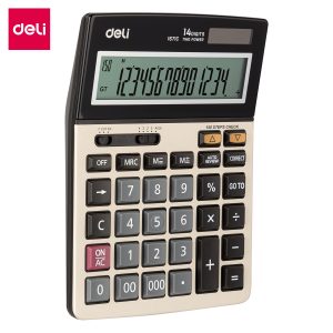 deli E1671C Desktop Calculator, Metal-14 digits, 150 steps check, Golden