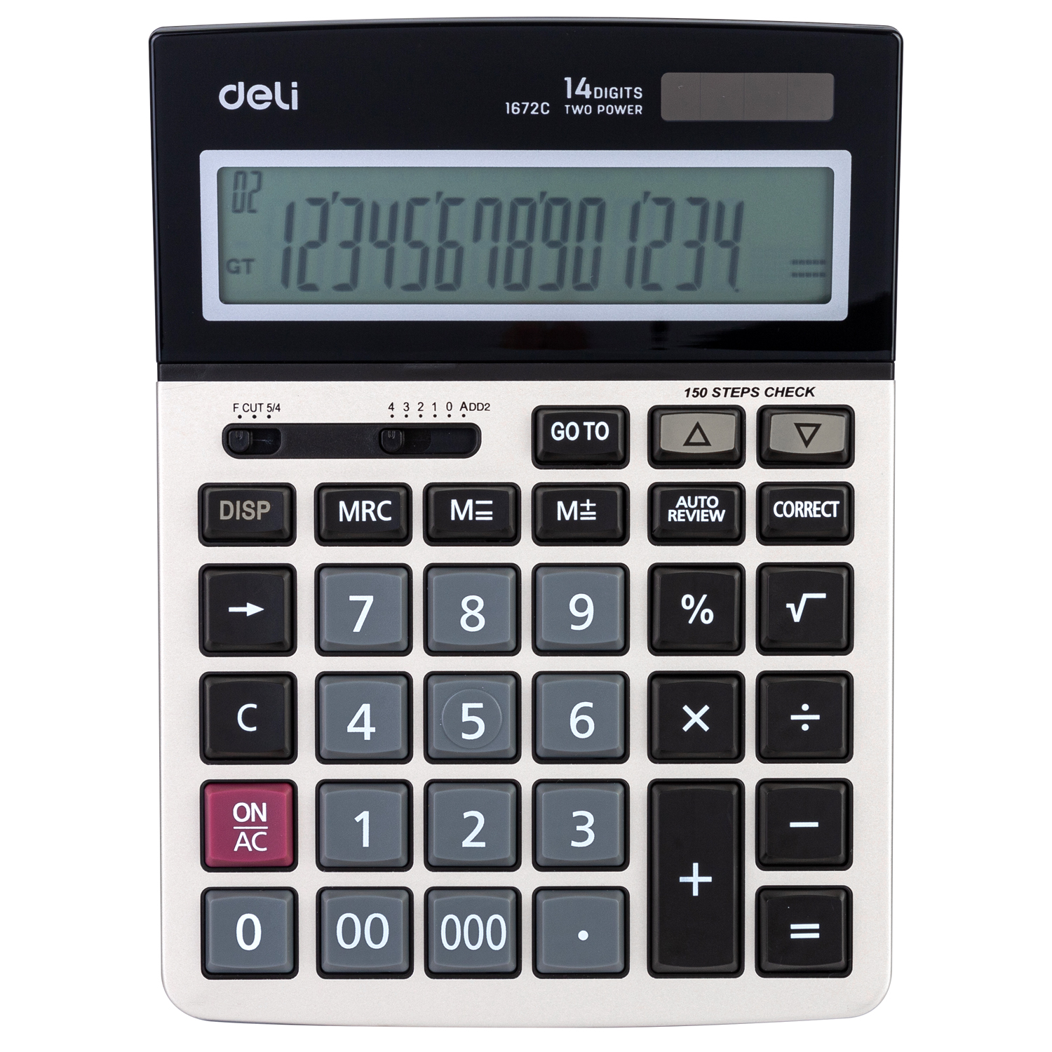 deli E1672C Desktop Calculator, Metal-14 digits, 150 steps check, Golden