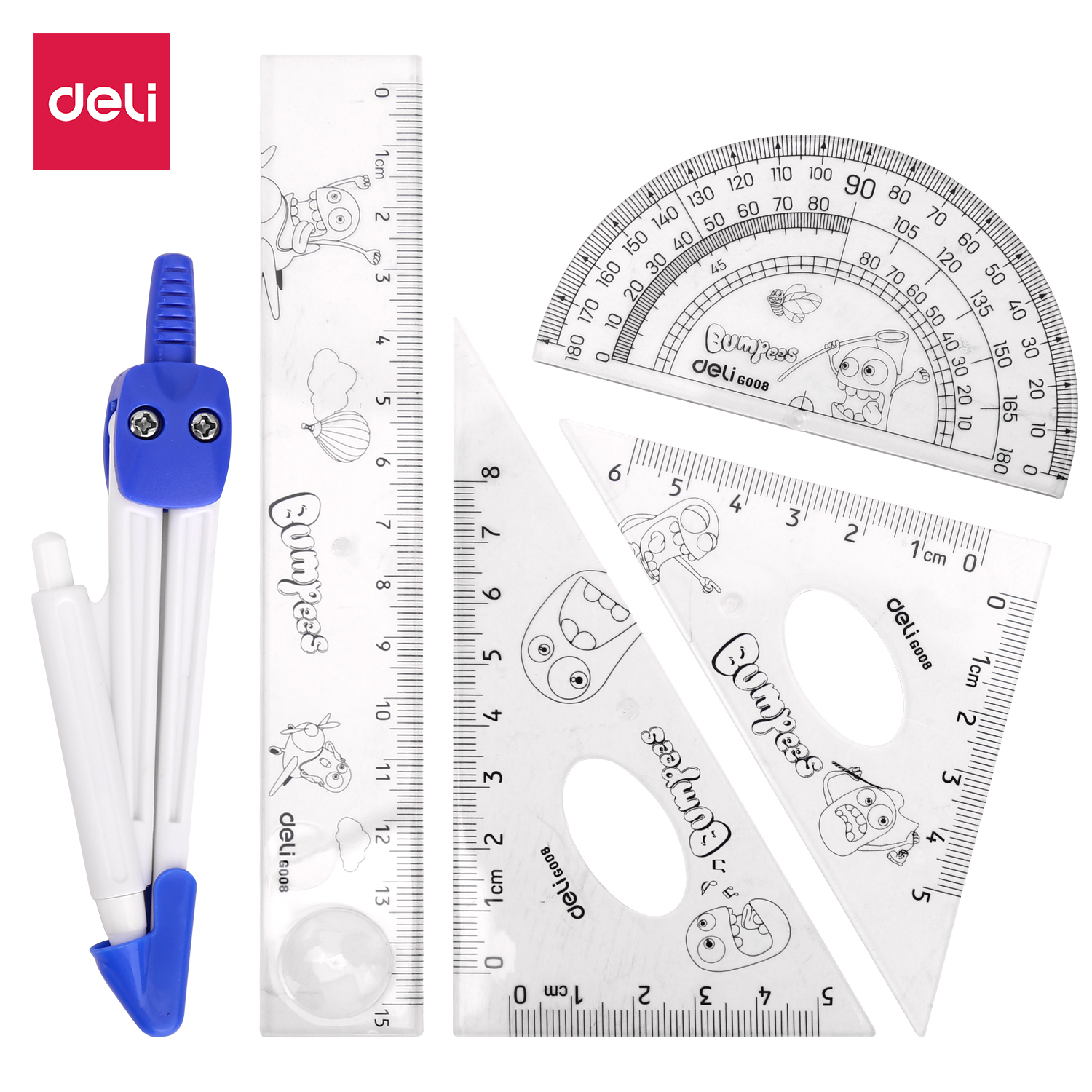 deli E9598 Ruler Set, 4 pcs, Transparent