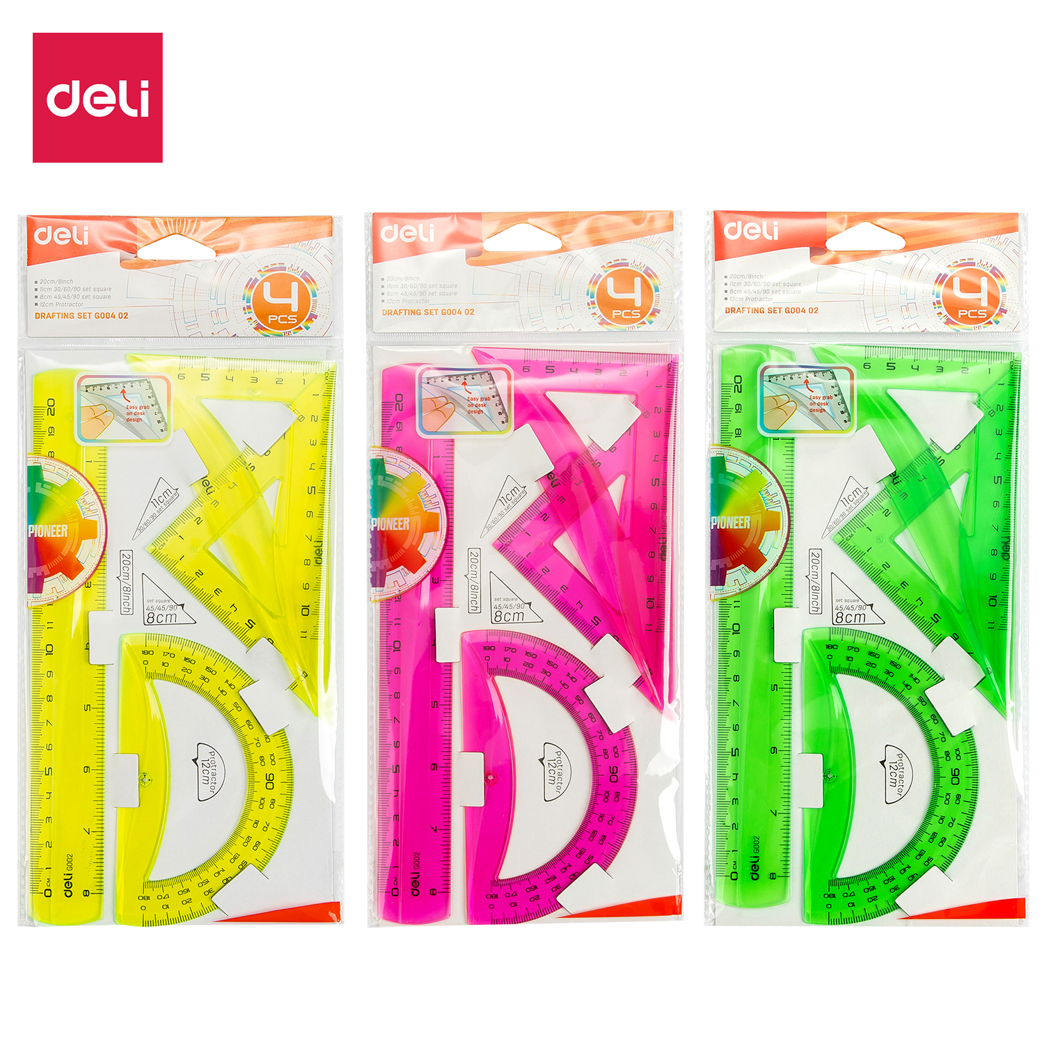 deli EG00402 Ruler Set, 4 pcs, Assorted Colors
