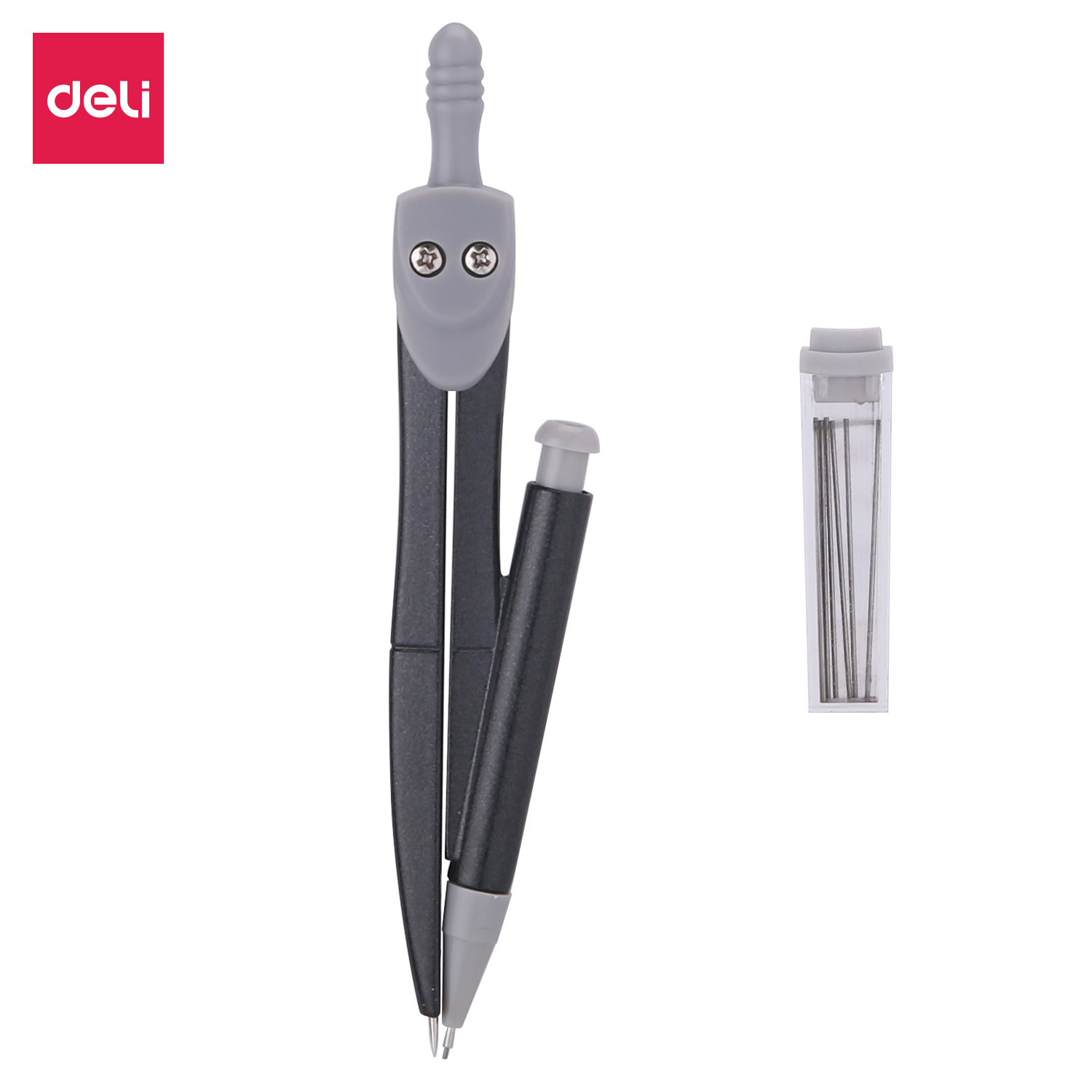 deli EG20904 Compass, Metal, with mechanical pencil, Silver