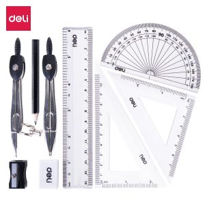 deli EG30695 Drafting Set, 9pcs/Metal box, Assorted Colors