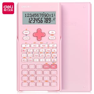 deli 1700 Scientific Calculator, 240F-two line display-10+2 digits, Light Pink