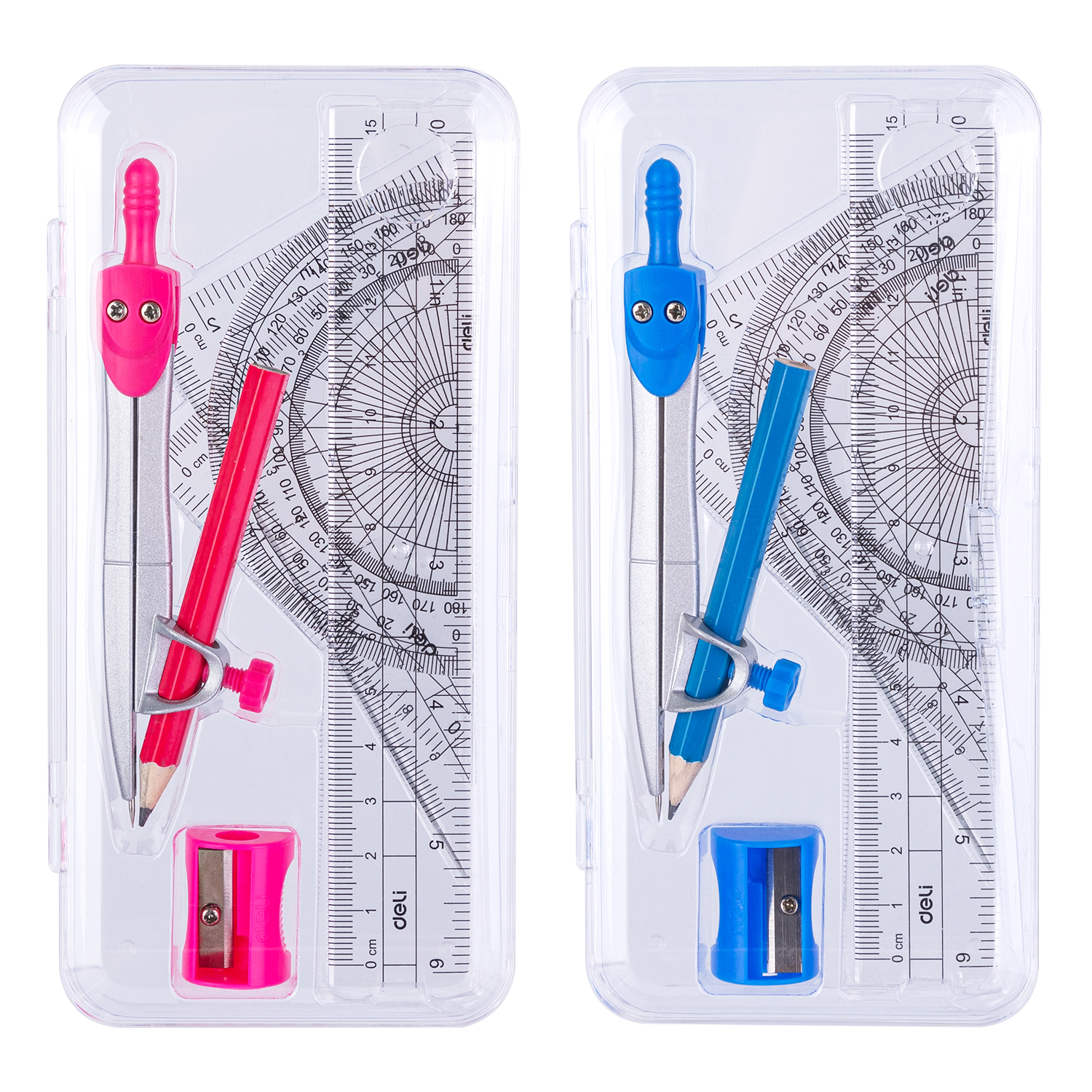 deli EH600 Drafting Set, 15cm ruler set,compass,sharpener, Assorted Colors