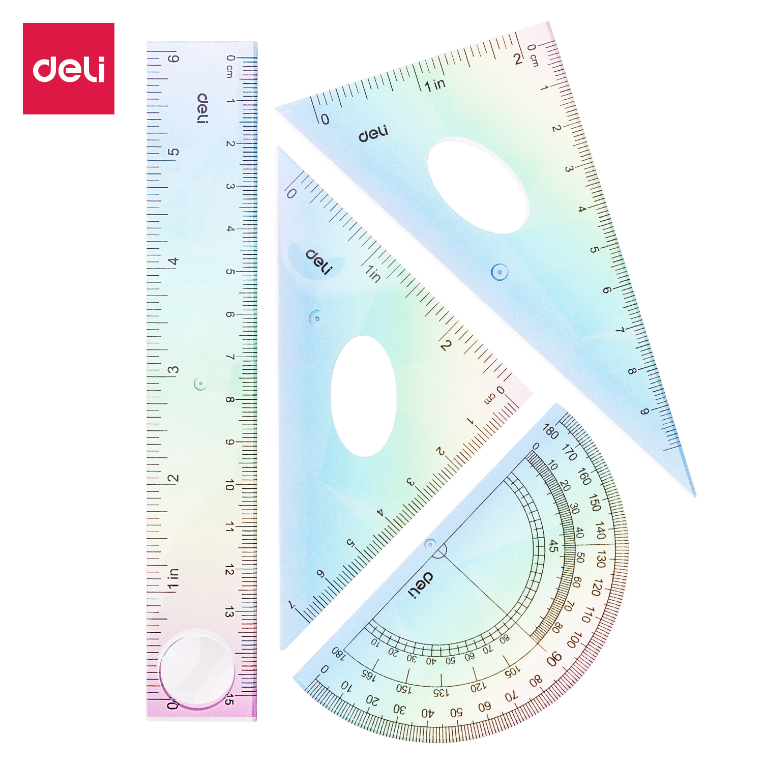 deli EH652 Ruler Set, 4 PCS set(Ruler:15cm), Assorted Colors