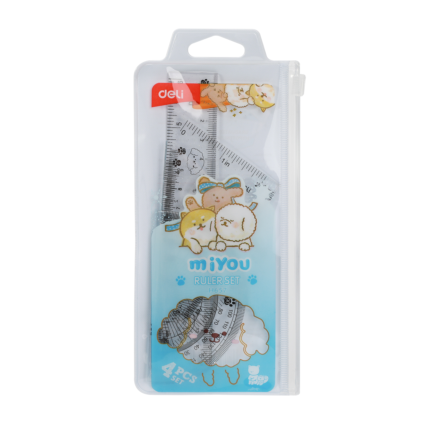 deli EH657 Ruler Set, 4 PCS set(Ruler:15cm), Assorted Colors