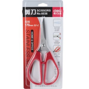 deli 6036 Scissors, 170mm, Red