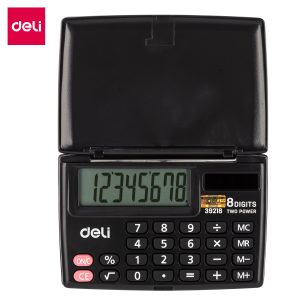 deli E39218 Portable Calculator, Plastic-8 digits,h/cover, Black
