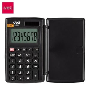 deli E39219 Portable Calculator, Plastic-8 digits,h/cover, Black