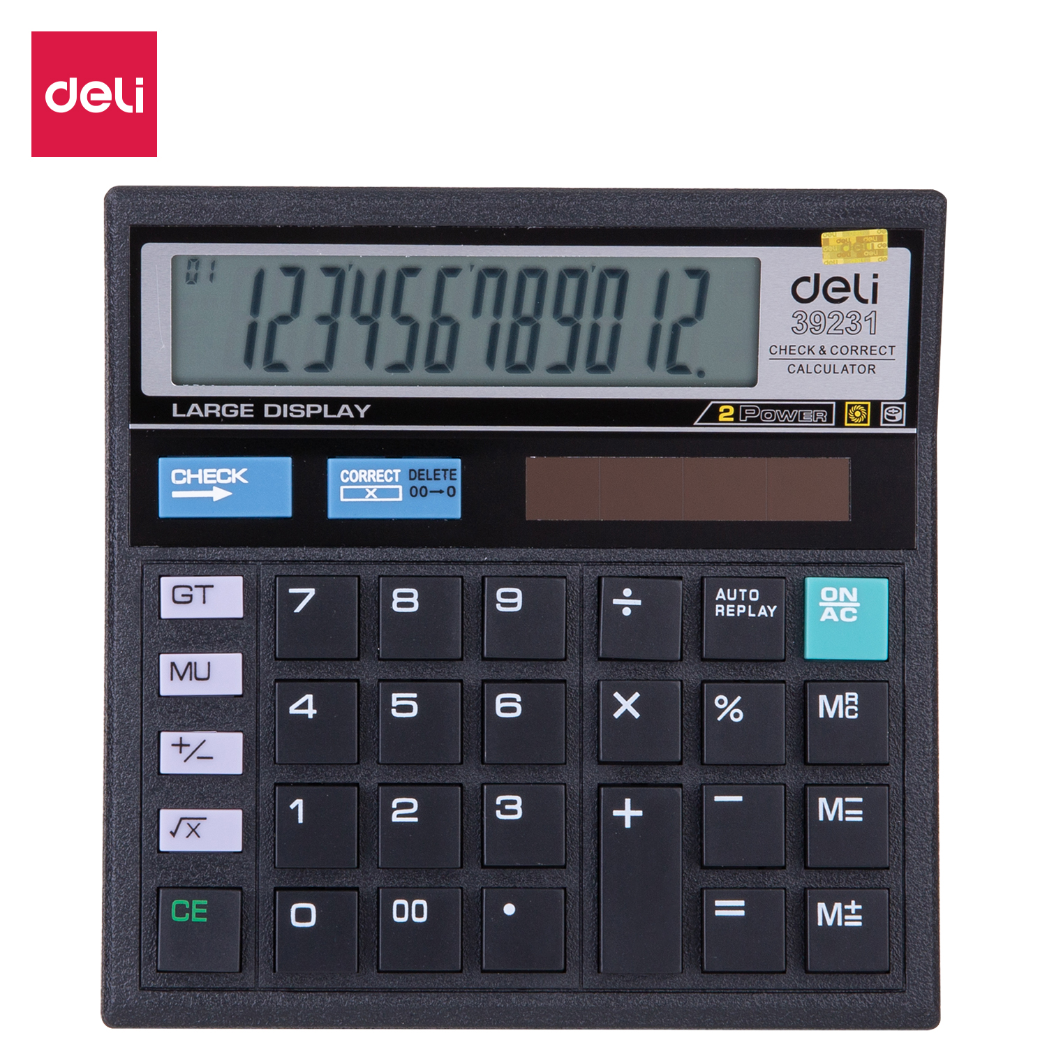 deli E39231 Desktop Calculator, Plastic-12 digits, 120 steps check, Black