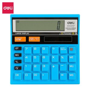 deli E39231F Calculator, Plastic-12 digits, 120 steps check, Blue
