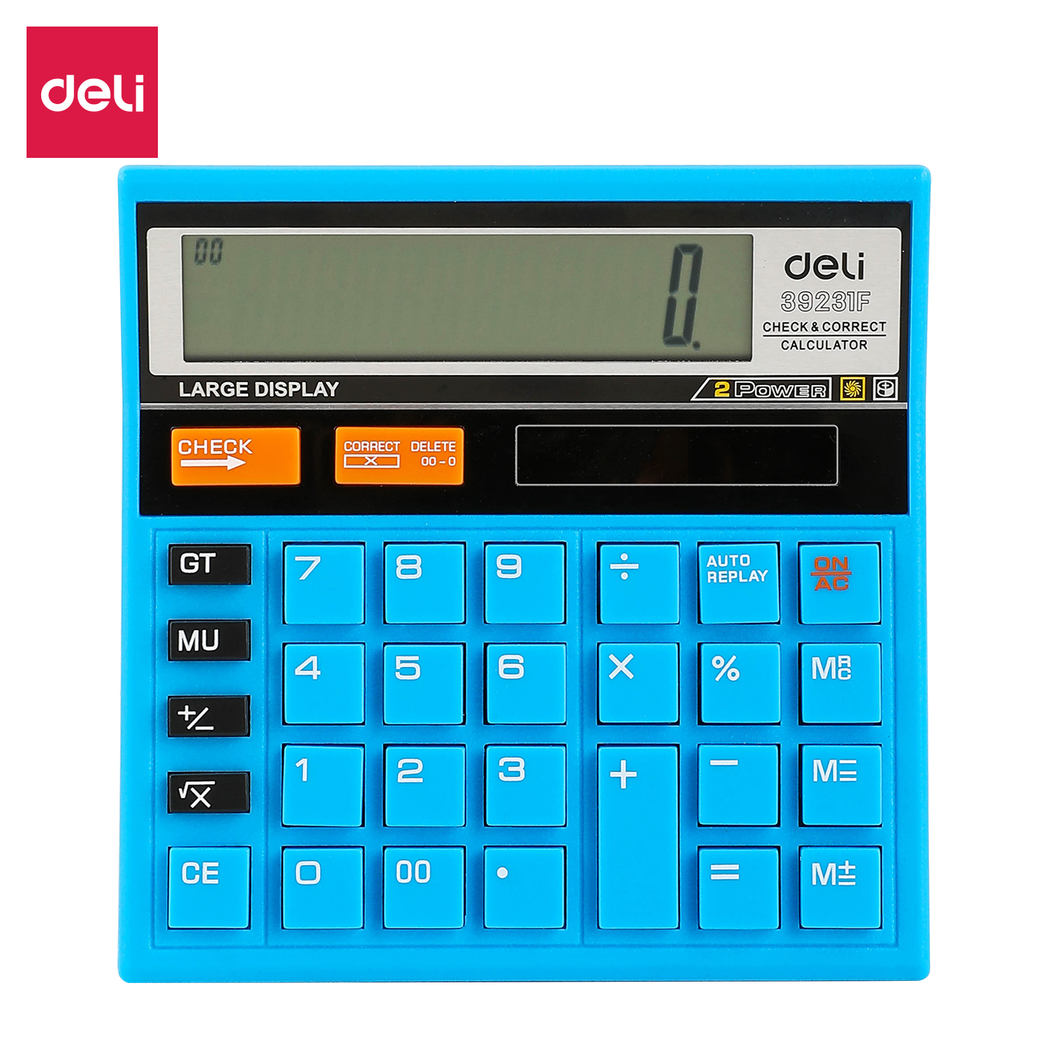 deli E39231F Calculator, Plastic-12 digits, 120 steps check, Blue
