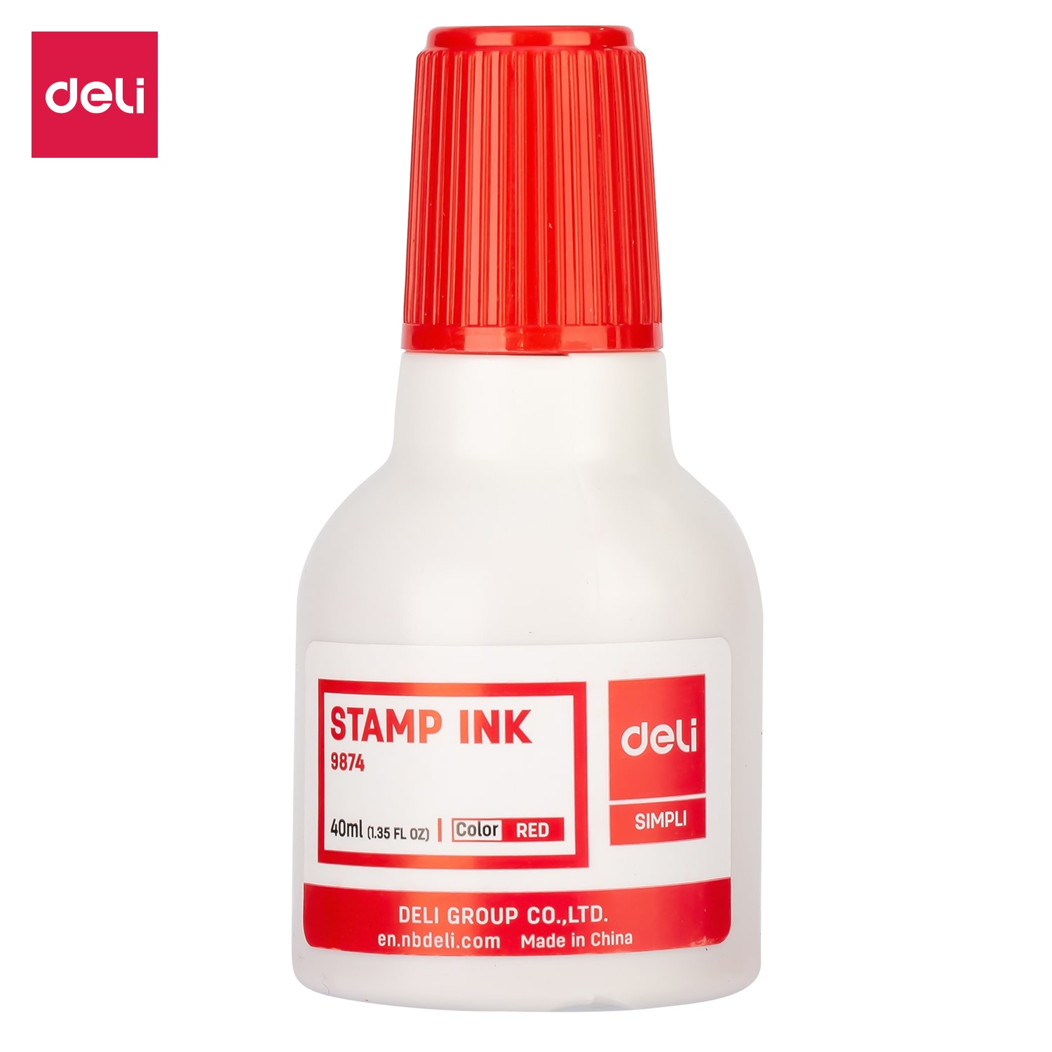 deli E9874 Stamp Ink, 40 ml ink, Red