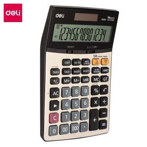 deli E39264 Desktop Calculator, Metal-14 digits, 150 steps check,tax, Golden