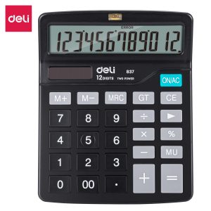deli E837 Desktop Calculator, Plastic-12 digits, Black