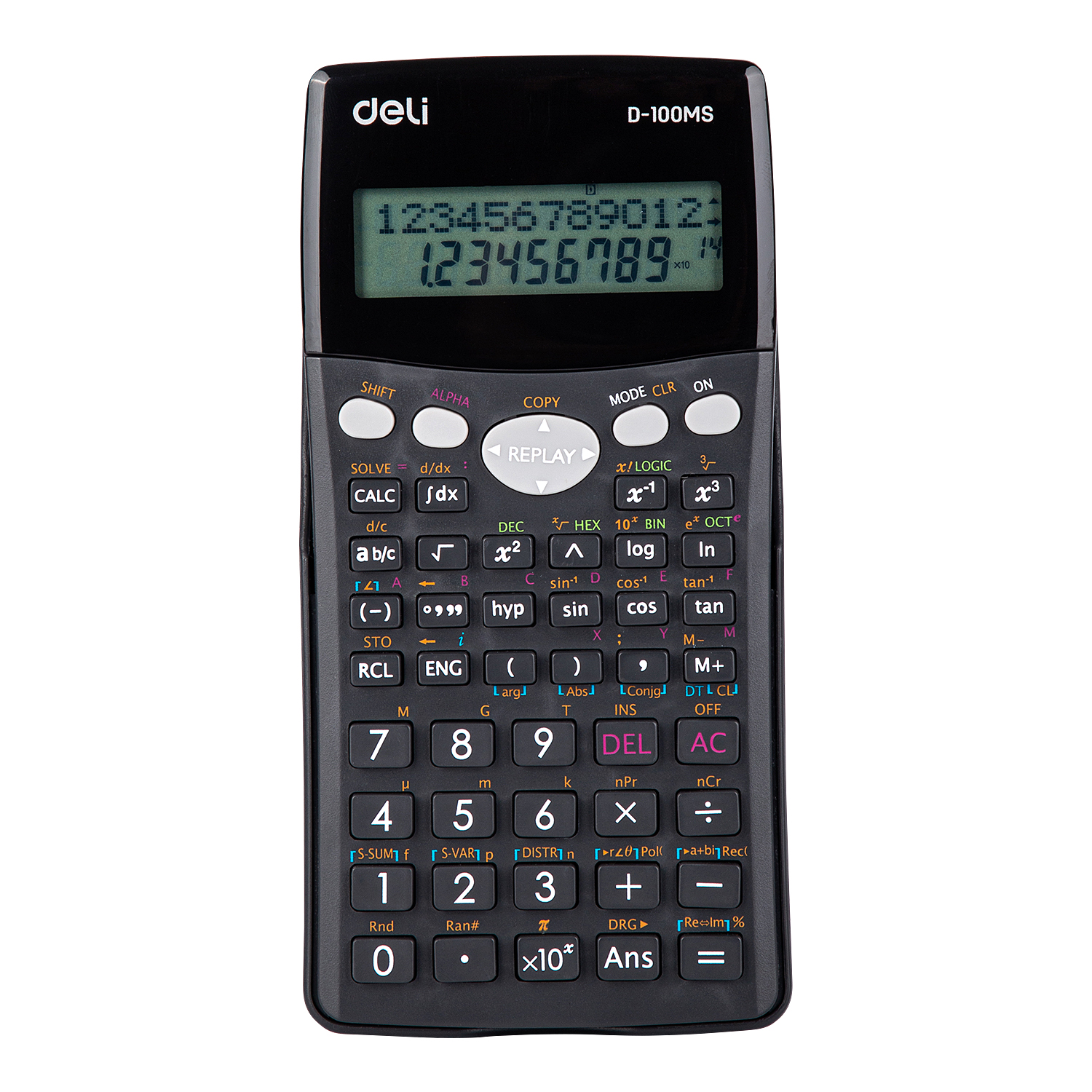 deli ED-100MS Scientific Calculator, 300F-two line display-10+2 digits, Dark Grey