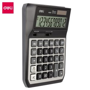 deli EM00820 Desktop Calculator, Metal-12 digits, Grey