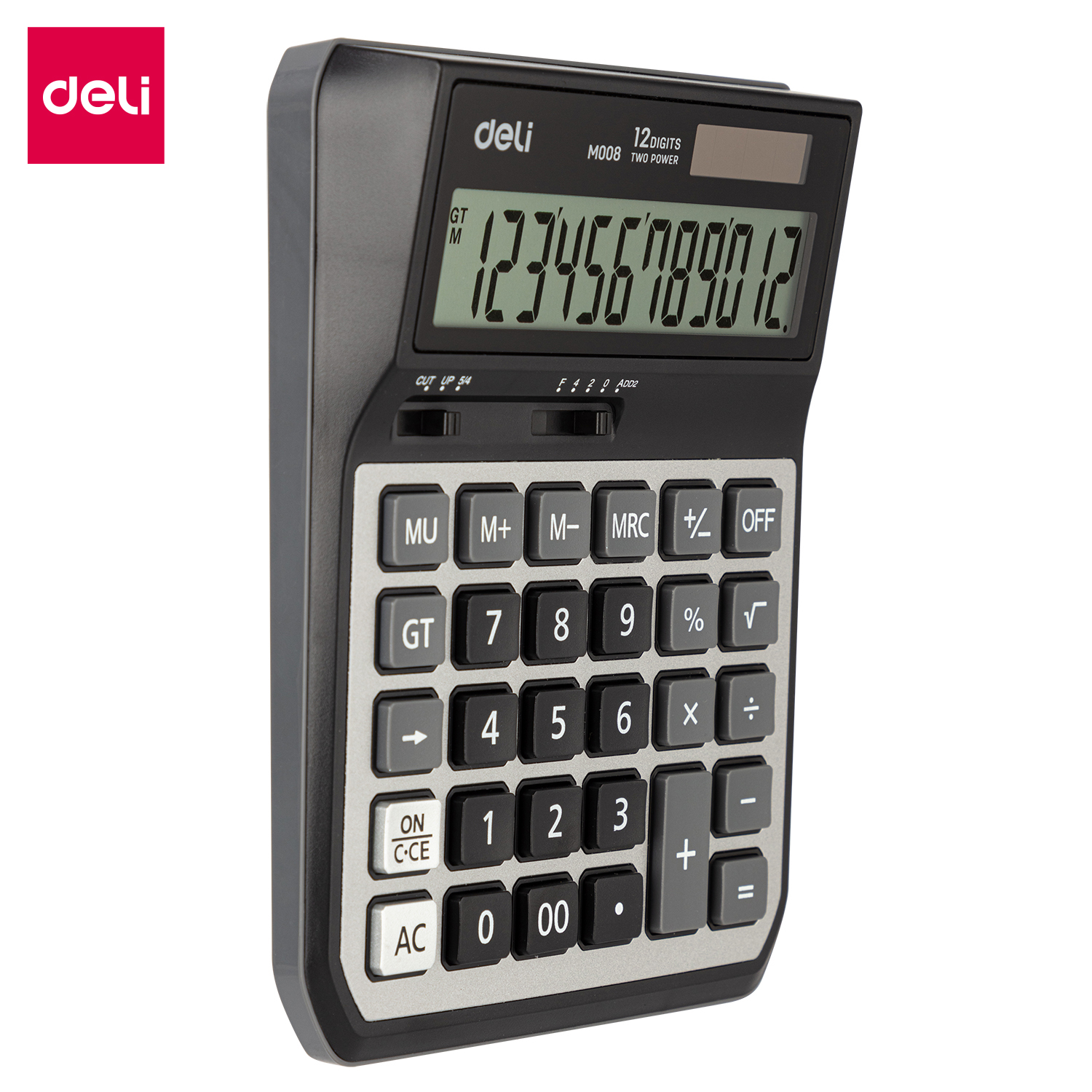 deli EM00820 Desktop Calculator, Metal-12 digits, Grey